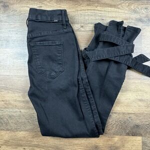 Mother‎ High Waisted Tie Bow Looker Ankle Black Skinny Jeans Not Guilty Wash 25